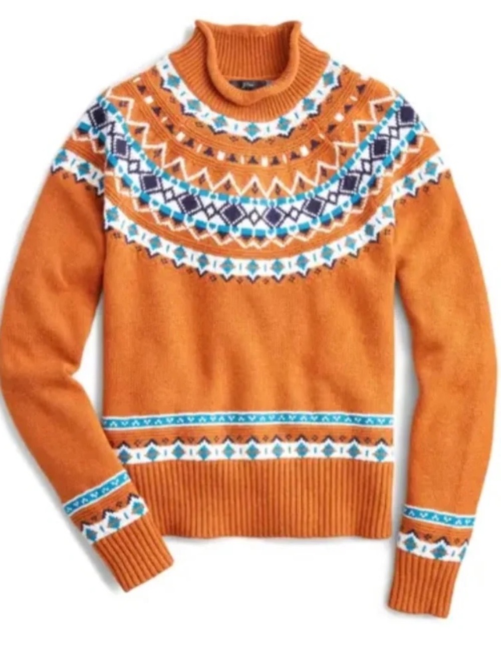 J. Crew Fair Isle Lambswool Sweater Blue White Classic Heritage Preppy Roll Neck